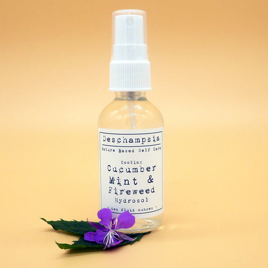 Cooling Cucumber Mint & Fireweed Hydrosol face mist in glass bottle – Deschampsia